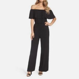 BB Dakota Black Off-the-Shoulder Wide-Leg Jumpsuit